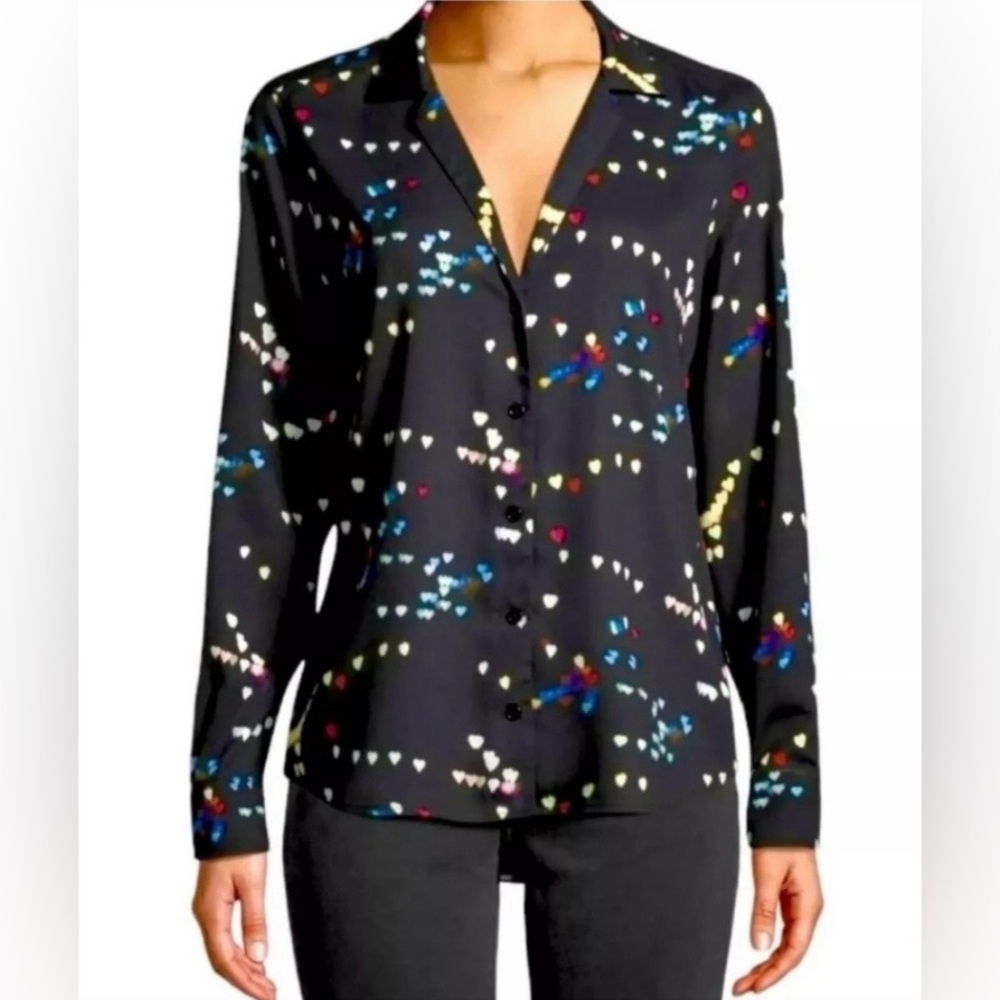 Equipment Femme City Lights Polka Heart Long Sleeve Blouse S